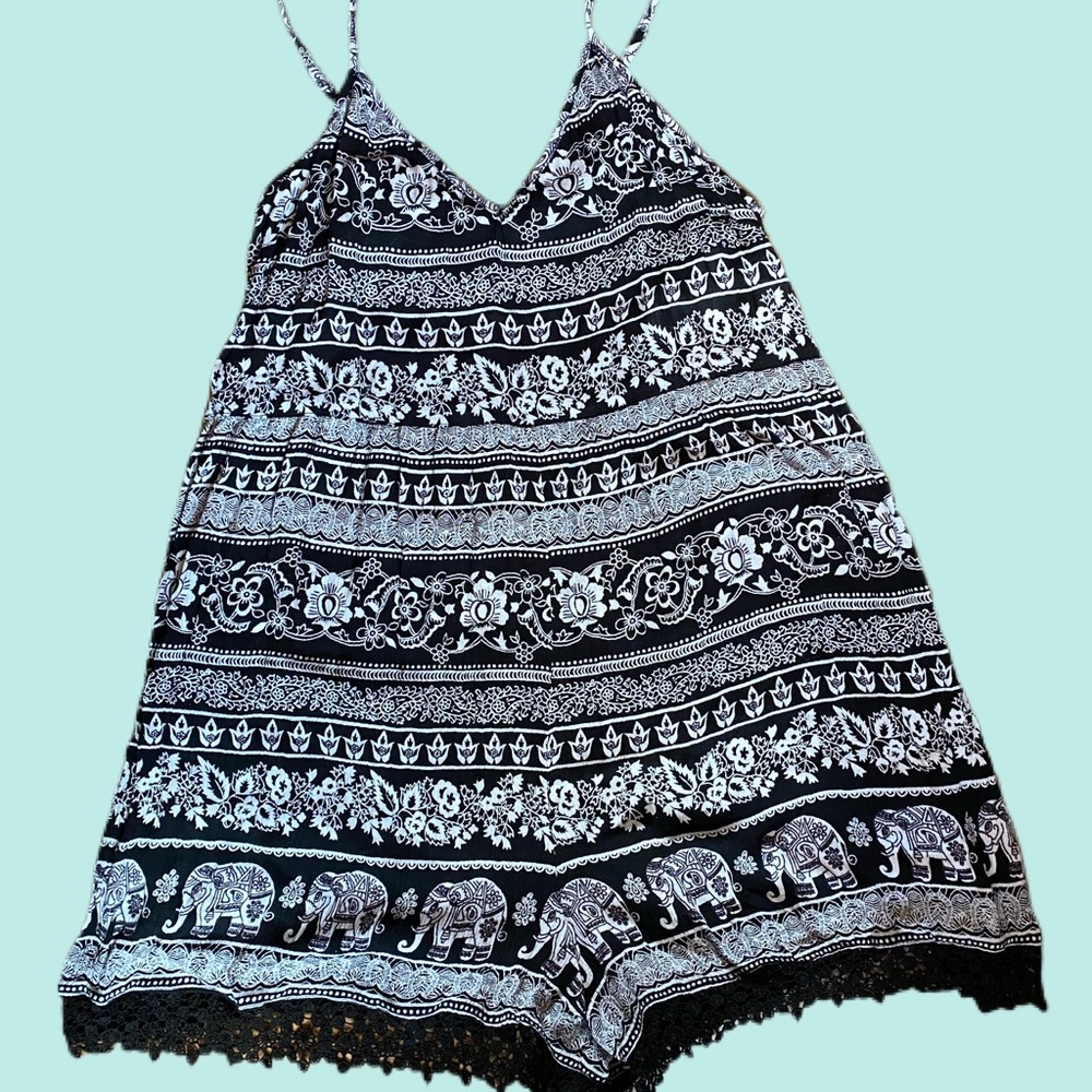 Boho style black and white romper